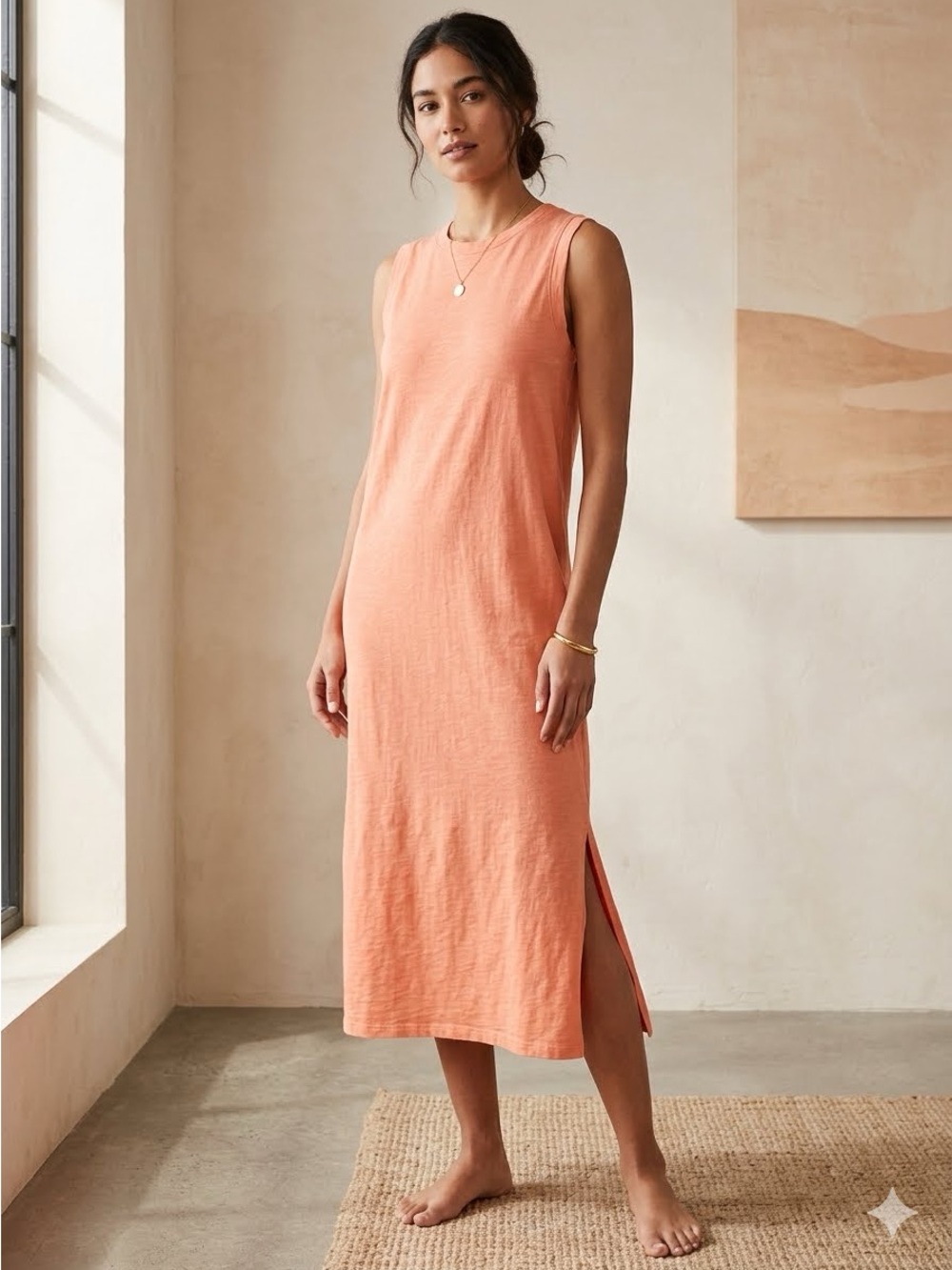 Universal Thread Lightweight Sleeveless Midi T-Shirt Dress in Peach Size M